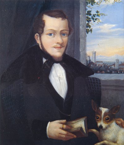 Self-Portrait Joseph Bayer with Dog by Joseph Bayer